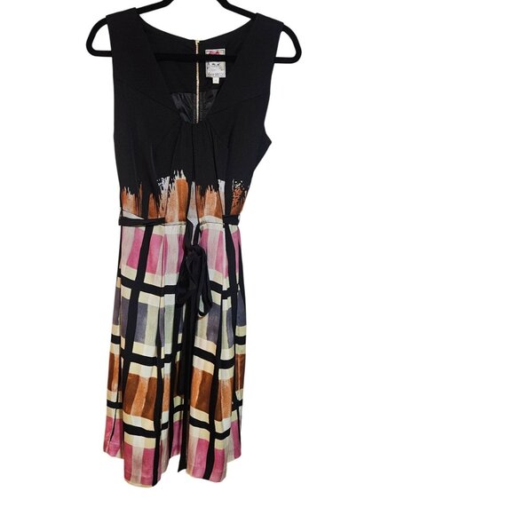 Anthropologie Yoana Baraschi Silk Blend Dress 8 – Colorblock Modern Art Cocktail - Picture 1 of 11